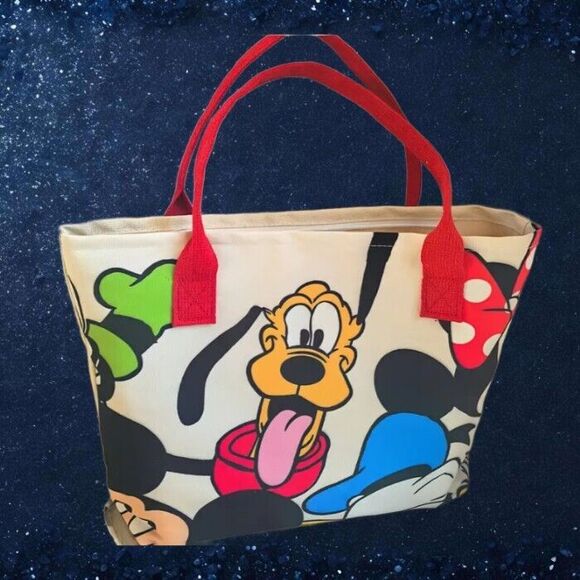 Large Canvas Disney Pluto Weekender Bag Tote 12" Red Handles Lined - Picture 2 of 10